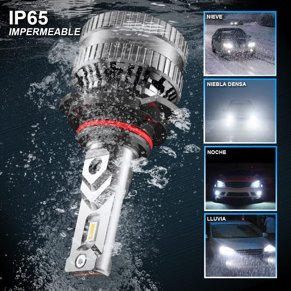 9012 Bombillas LED para Faros Delanteros con 2PCS Bombillas LED T10, Kit de Conversión de HIR2 Bombillas con Controlador Inteligente EMC, 12000LM Xenón Blanco 6500K (Total de 4 Bombillas LED)