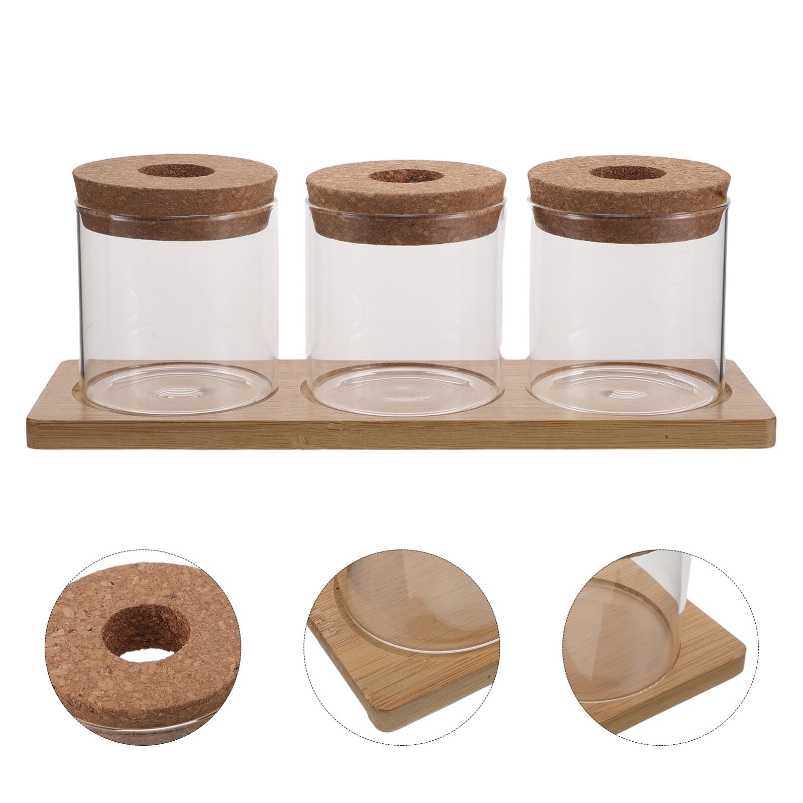 UKCOCO Vase de Propagation en Verre Hydroponique 8X8 CM avec Couvercle Perforé et Support Bois, Jardinière de Bureau pour Culture sans Terre, Terrarium Décoratif pour Plantes Succulentes