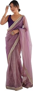 AKHILAM Women's Shimmer Net Solid Saree With Unstitched Blouse Piece Price In India