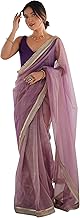 AKHILAM Women's Shimmer Net Solid Saree With Unstitched Blouse Piece