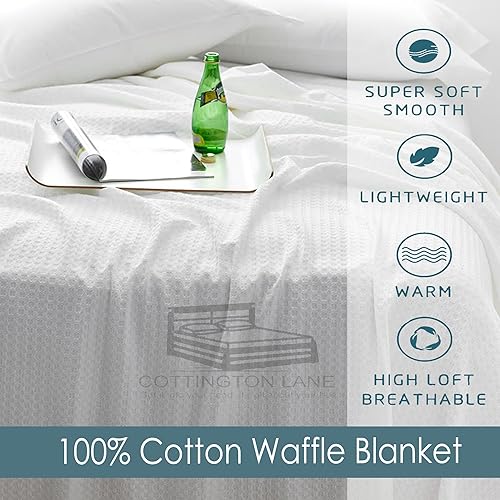 Miniatura 6 de Cottington Lane Manta térmica 100% de algodón de alta calidad hilado en anillo, doble 80 x 90 pulgadas, para decoración del hogar, ligera,