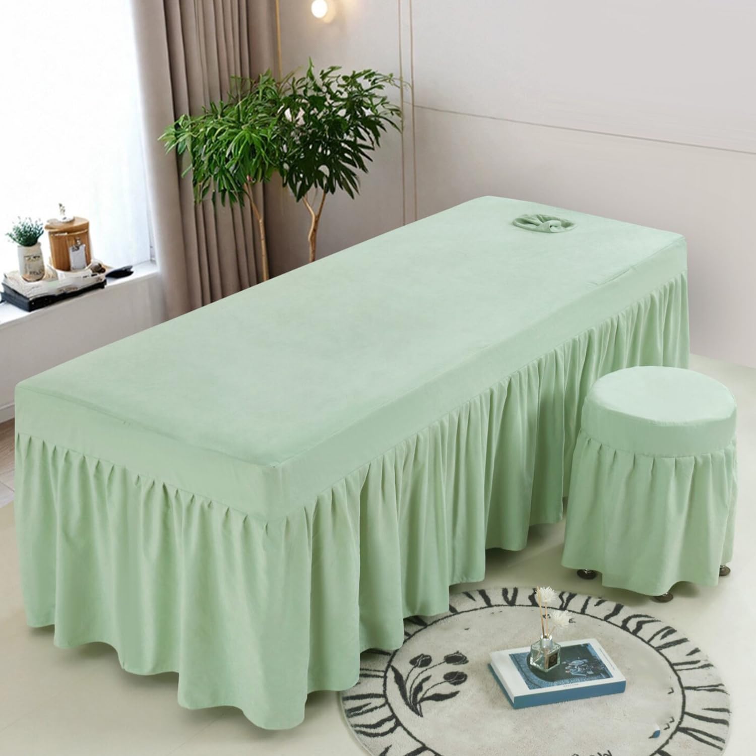 LDLCYCN Massage Bed Cover with Face Hole Spa Bed Skirt Beauty Salon Mattress Cover