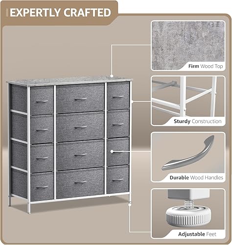 Miniatura 28 de Sorbus Cómoda con 6 cajones, unidad organizadora de pecho con marco de acero, parte superior de madera y asa, contenedores de tela fáciles de tirar