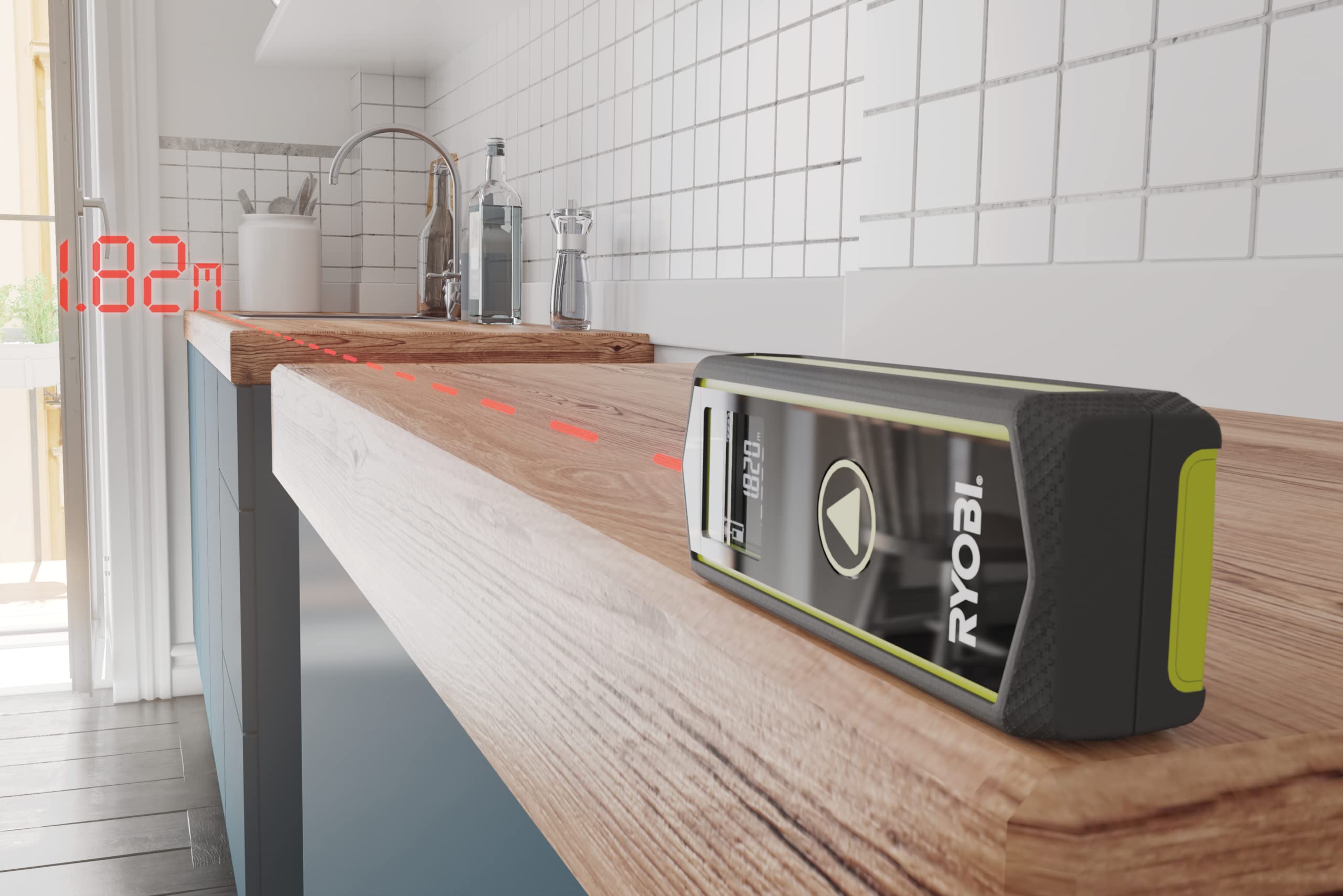 Ryobi RBLDM20, Distanziometro Laser, Compatto e Tascabile, con Indicatore di Stato di Carica