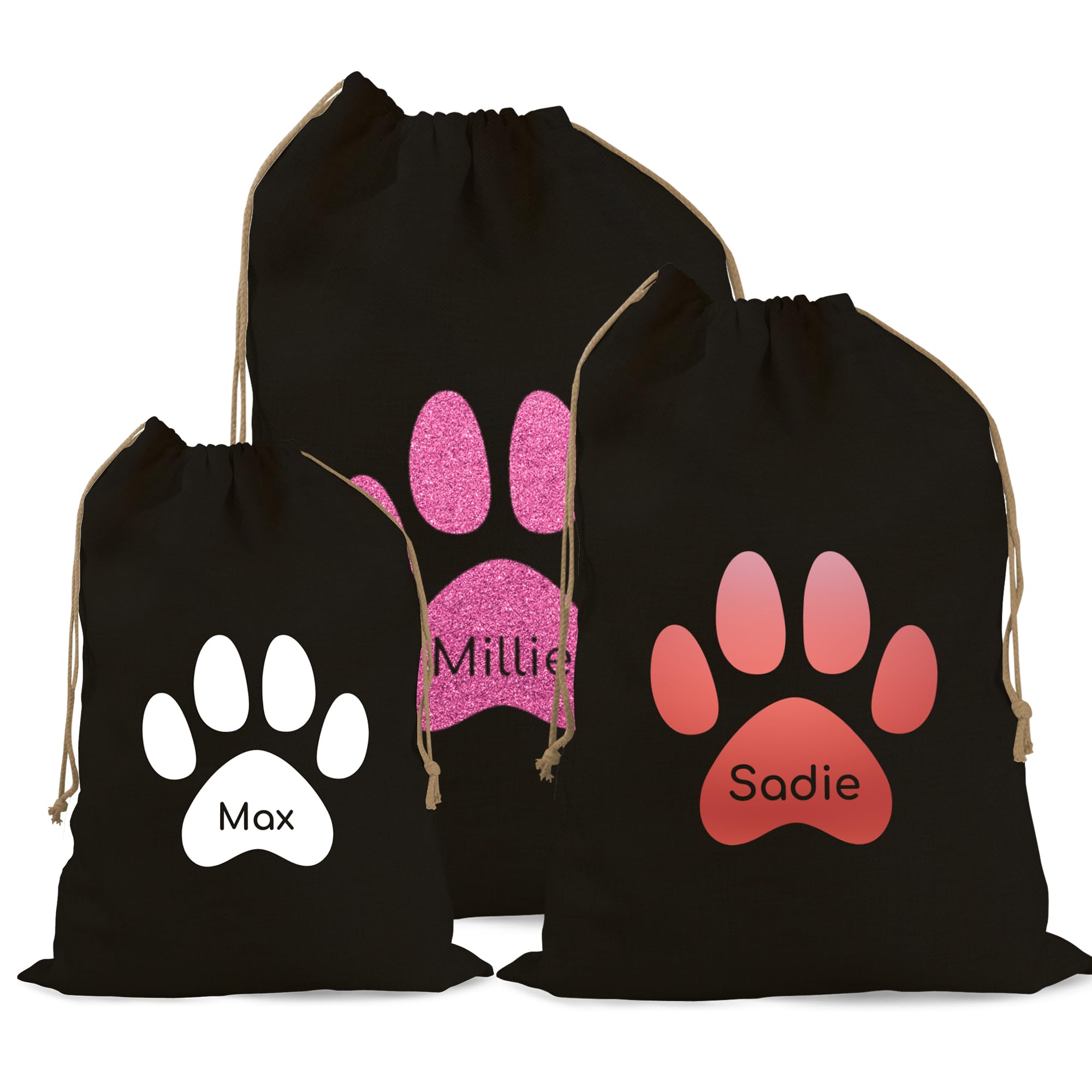 Print Maniacs Personalised Cat Cotton Santa Stocking Sack With Paw and Name – Large Bag For Dog and Cats