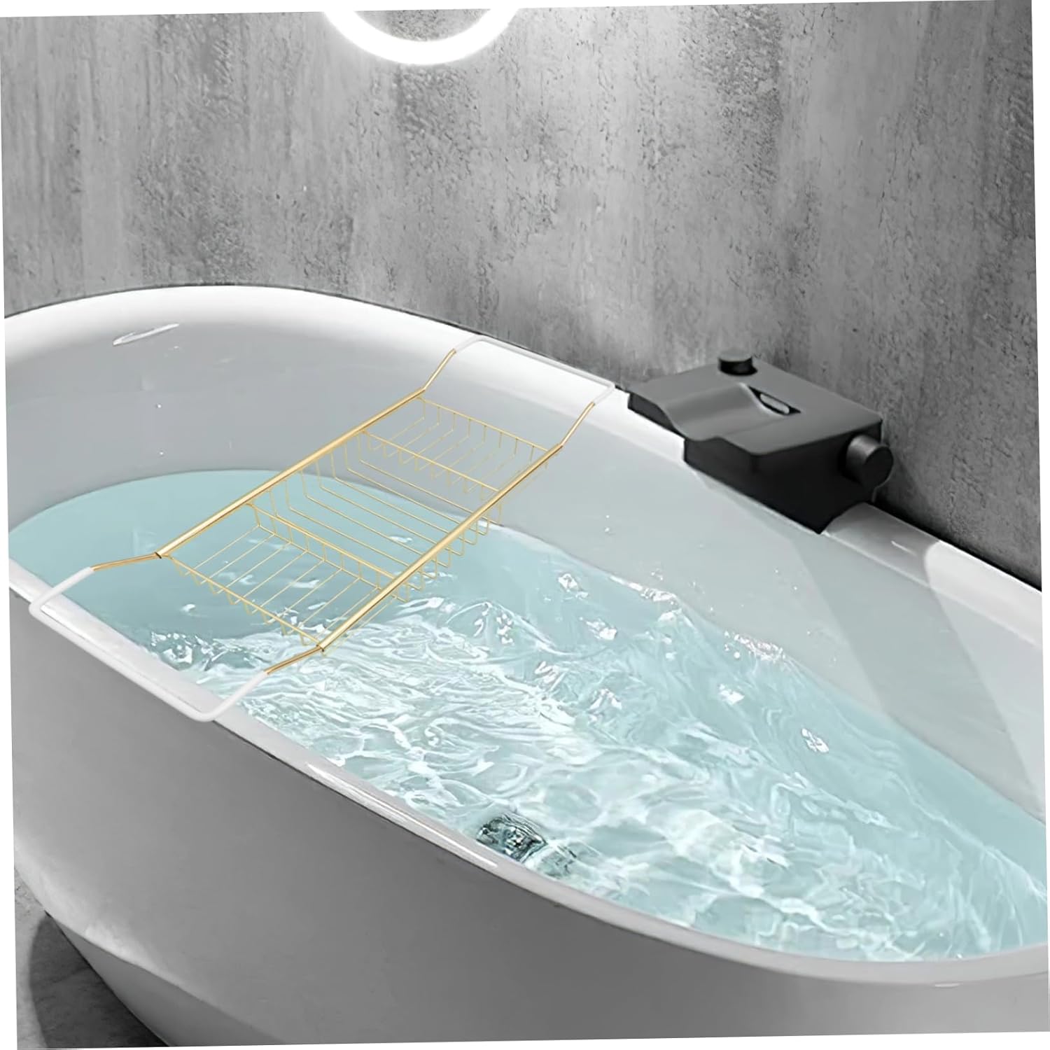 TIDTALEO ステンレススチール製伸縮式バスタブラック 収納ホルダー付きバスルームシェルフ 携帯電話や鹸を置ける浴槽用トレイ