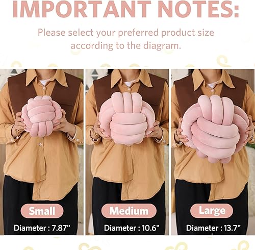 Miniatura 7 de Sioloc - Almohadas de nudo suave, cojín redondo para decoración del hogar, almohada de bola anudada hecha a mano (7.8 pulgadas, color rosado)