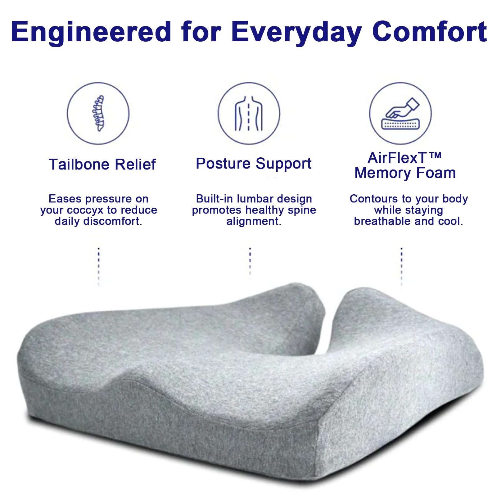 Nordic Comforts - Asiento ergonómico de espuma viscoelástica y cojín lumbar, diseño ortopédico para alivio del dolor de coxis y espalda baja, se adapta a cualquier silla, comodidad portátil