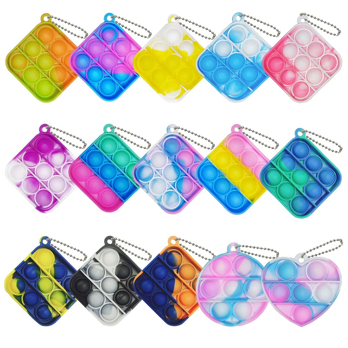 15 Pcs Mini Squeeze Pop Bubble Fidget Sensory Toys,Relieve Anxiety Stress Silicone Bulk Keychain Toy for Party Favors, Student Classroom Prizes, Goodie Bag Stuffers Filler for Kids