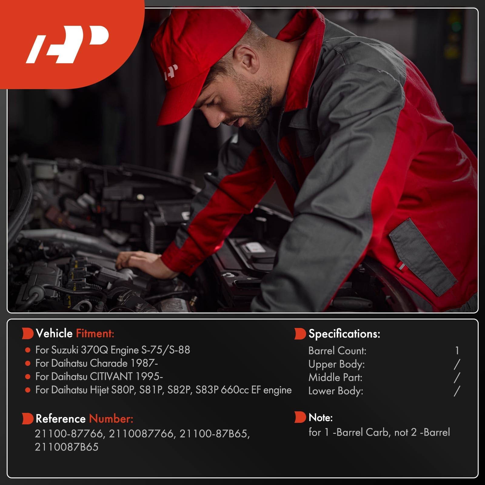 A-Premium 1 Barrel Carburetor Compatible with Daihatsu Hijet S80 S81 S82 S83 EB EF HB HD Citivan & Suzuki 370Q S-75/S-88, Replace# 2110087766, 2110087B65, Mechanical Choke