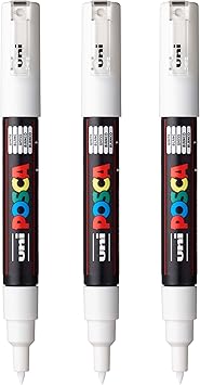 posca PC-1M Water-Based Paint Markers, Extra Fine Tip 0.7mm, White, 3 Count