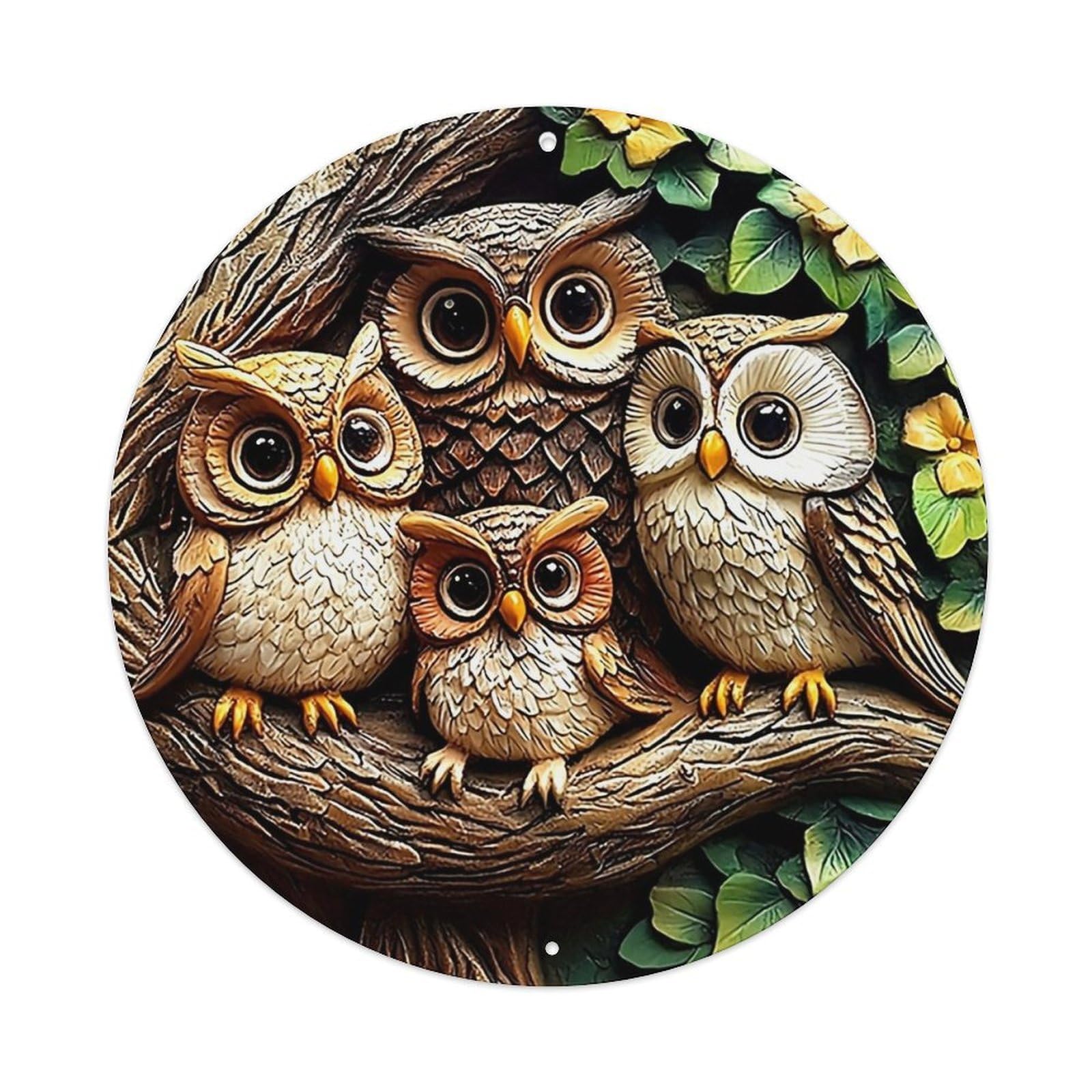Owl Family On Tree Branch Tin Sign Metal Poster Vintage Metal Signs for Home Man Cave Bar Cafe Kitchen laundry room Wall Decorations 8x8 inches