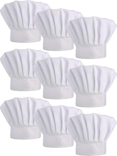 SATINIOR 9-Pack Adjustable Chef Hats for Adults - Elastic Kitchen Baker Caps, Polyester, One Size Fits Most