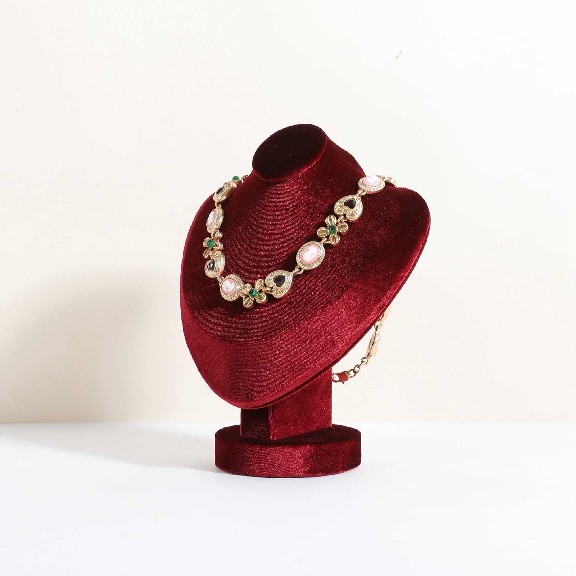 Gemeshou Red Velvet Necklace Display Stand For Selling, Necklace Holder Stand, Cute Necklace Bust Jewelry Mannequin For Show【Red】