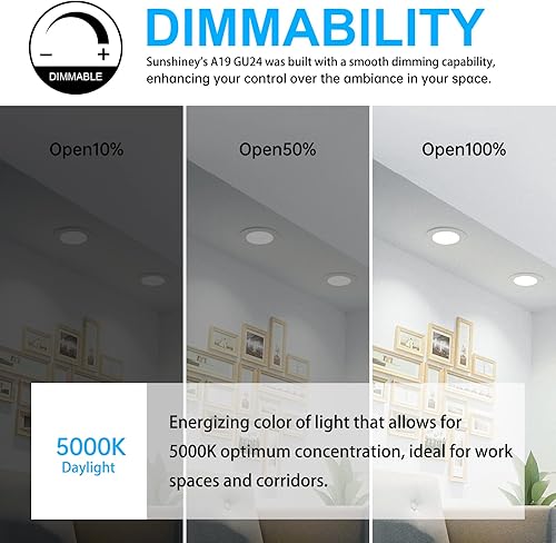 Miniatura 2 de Bombilla LED GU24 regulable, luz diurna de 5000 K, 12 W (equivalente a 100 W), 1200 lúmenes, bombillas LED en forma A19, base de pin GU24 con dos