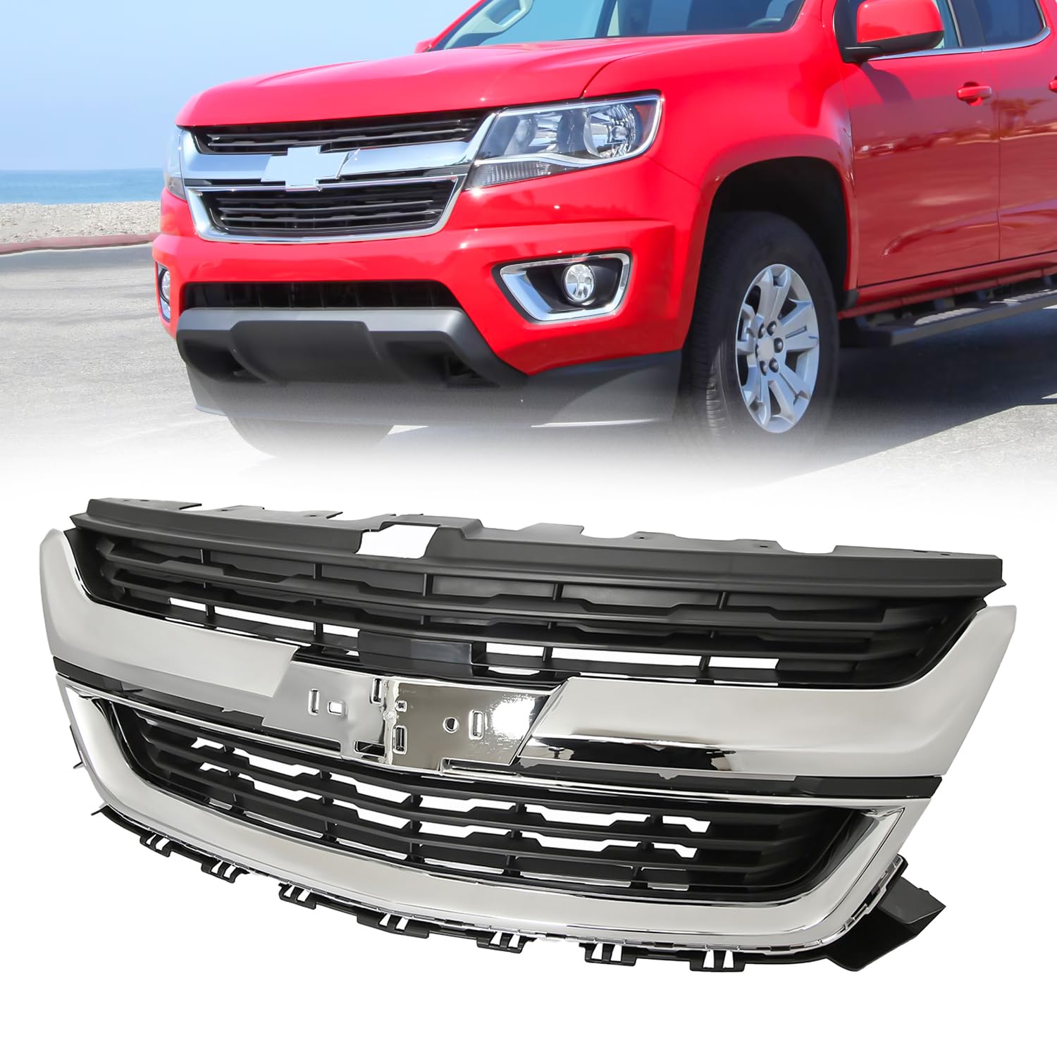 KARPAL Front Bumper Upper Grille Grill Compatible with 2015-2020 Chevrolet Colorado 84408363 w/Chrome
