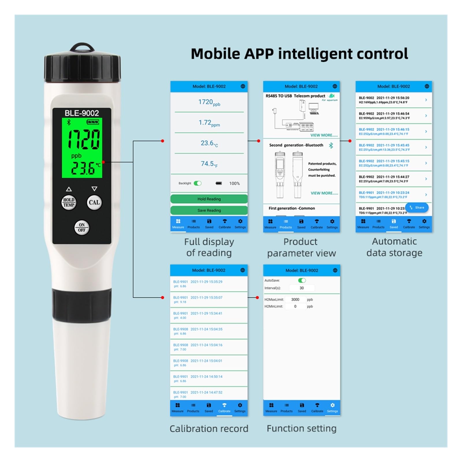 Tester miernika PH, Cyfrowy miernik temperatury H2 bogaty w wodór 0-2990ppb automatyczna kalibracja aplikacja Blue Tooth Online Monitor narzędzie do testowania jakości wody pitnej,Woda pitna, Hydropo