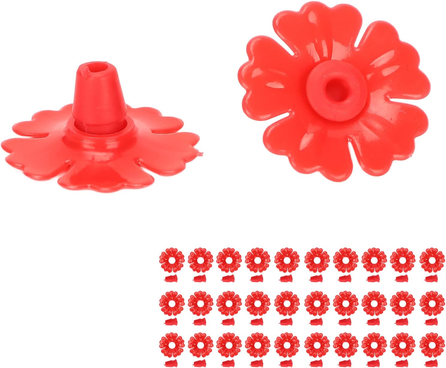 Feeder Replacement Flowers Feeding Port Parts Set, 30 Pack Hanging Bird Feeder Flower Inserts Red Plastic Nectar Feeding Ports, Universal Fit Garden Feeder Repair Accessories image 3