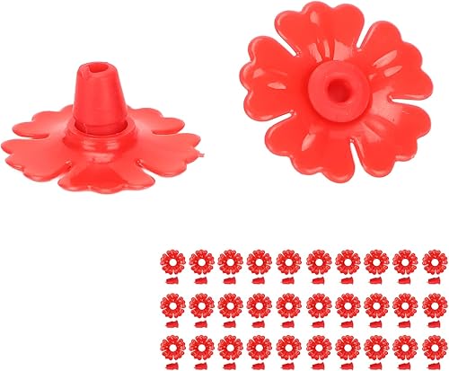 Miniatura 7 de TOPINCN Comedero para colibríes, 30 juegos de flores de plástico para colgar puertos de alimentación de pájaros, piezas de repuesto, suministros de
