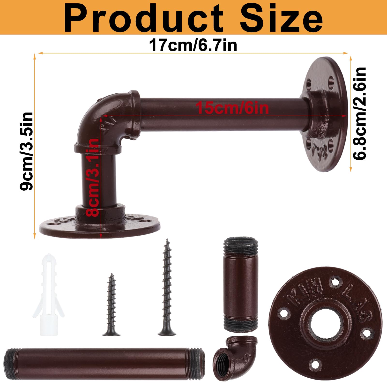 MUXHEL 8PCS Industrial Pipe Shelf Brackets, Wall Mounted Industrial Shelf Brackets with Screws - Image 2