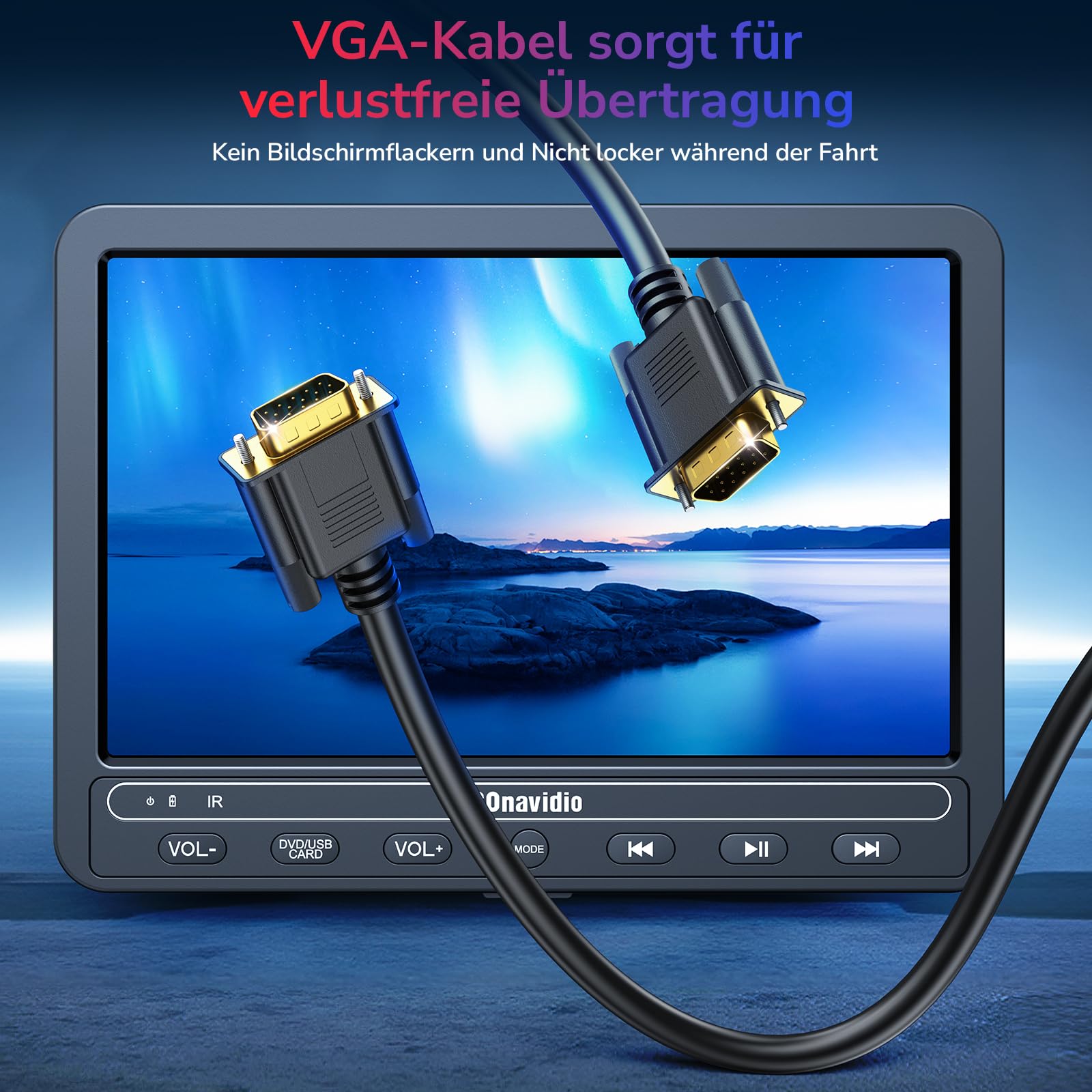 GOnavidio DVD Player Auto 2 Bildschirme 10,5" Mit 5 Stunden Akku 2 Kopfhörern Tragbarer Auto DVD Player Fernseher für Kinder TV, Unterstützt USB/SD, Regionsfrei (1 Player + 1 Monitor)