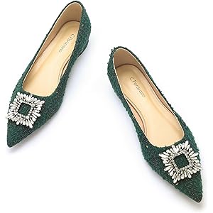 C.Paravano Women’s Flats I Pointed Toe Flats for Women I Women Flat Shoes I Crystal Buckle Flats I Ballet Flats Shoes for Women I Slip on Dressy Flats 10.5 Green Multi_a6