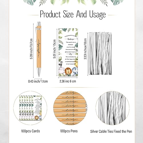 Miniatura 10 de Zhanmai Juego de 50 recuerdos de safari para baby shower, incluye 50 bolígrafos de bambú y 50 tarjetas de agradecimiento para baby shower, bridas