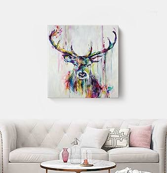 水彩画　鹿　動物　絵画　アート　インテリア　美術品　長崎 Amazon.co.jp: 抽象画 ウォールアート 動物の絵 鹿の絵