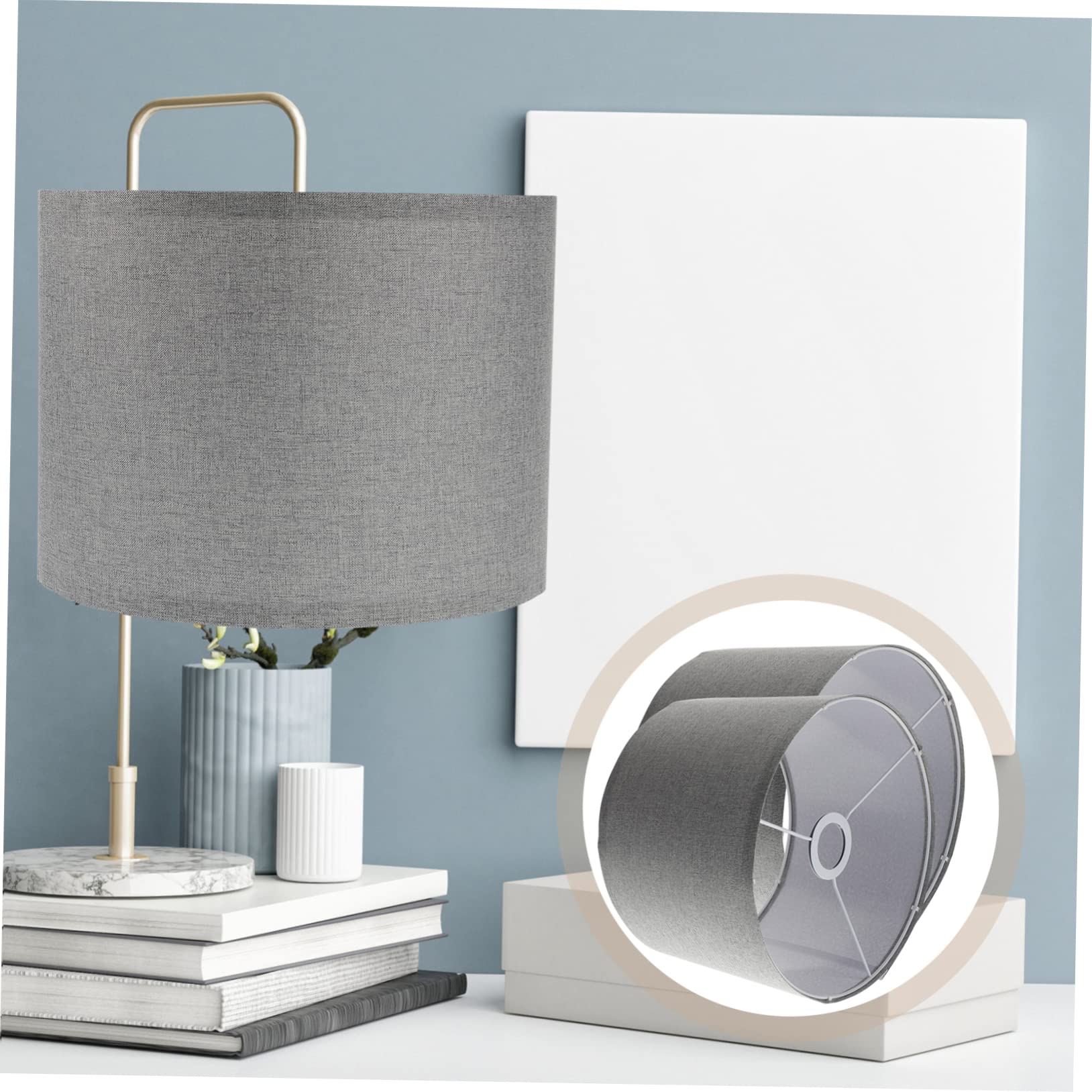 2-Pack Grey Linen Fabric Lamp Shades – 10.22 X 10.22 X 7.47 Inches, Drum Style For Table Lamps & Hanging Lights