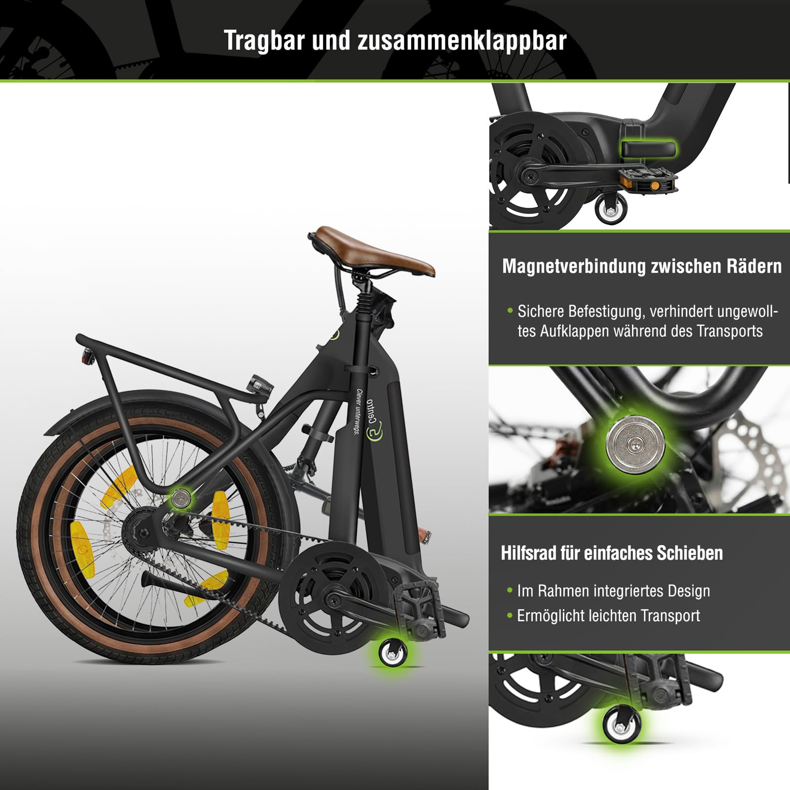 F3G Centro E-Bike Pieghevole, Bici Elettrica con Cambio Automatico, Batteria 540 Wh fino a 150 km, Motore Centrale 250 W 80 Nm, Ruote 20", Freni a Disco Idraulici, per Uomo e Donna