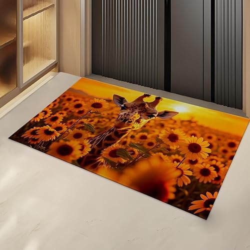 Giraffe and Sunflower Indoor Door Mat Gifts, Floor Area Rug
