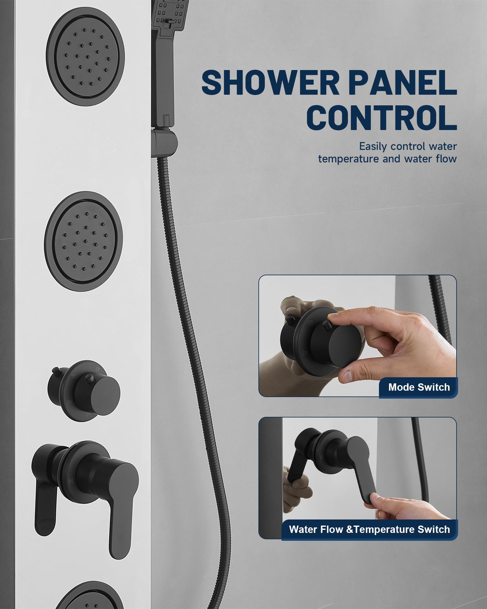 5 w 1 panel prysznicowy z szczotkowanego niklu, wieża prysznicowa z deszczownicą, 3 strumieniami do ciała, ręczna głowica prysznicowa i wylewka wannowa, nowoczesny system prysznicowy z masażem