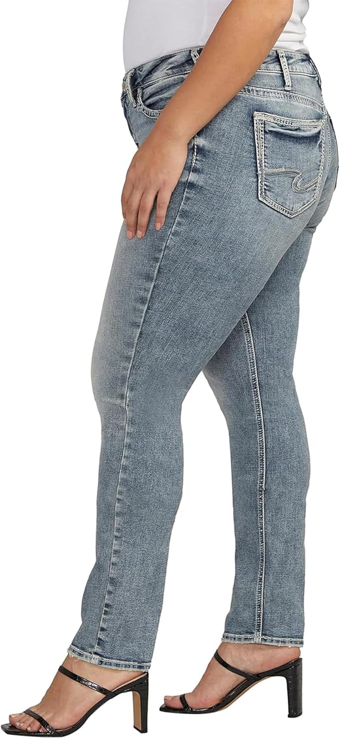 Silver Jeans Co. Women’s Plus Size Suki Mid Rise Curvy Fit Straight Leg Jeans