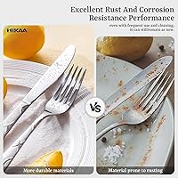 Vista 6 de HIKAA Juego de cubiertos de plata, juego de 30 piezas de cubiertos de acero inoxidable para 6, para cocina, hogar, boda, fiesta, pulido tipo espejo