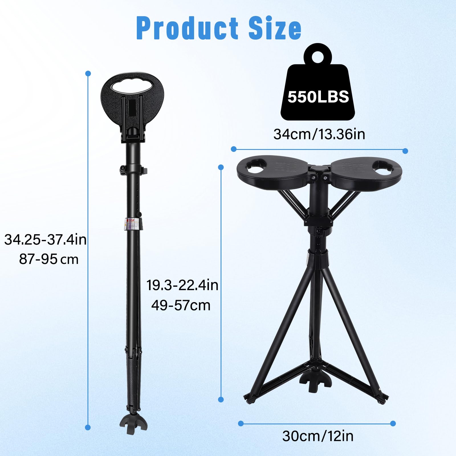 Bastone da passeggio pieghevole con sedile, regolabile in altezza e sgabello in alluminio resistente, portata massima 250 kg, leggero e portatile per escursioni, code, passeggiate in città e