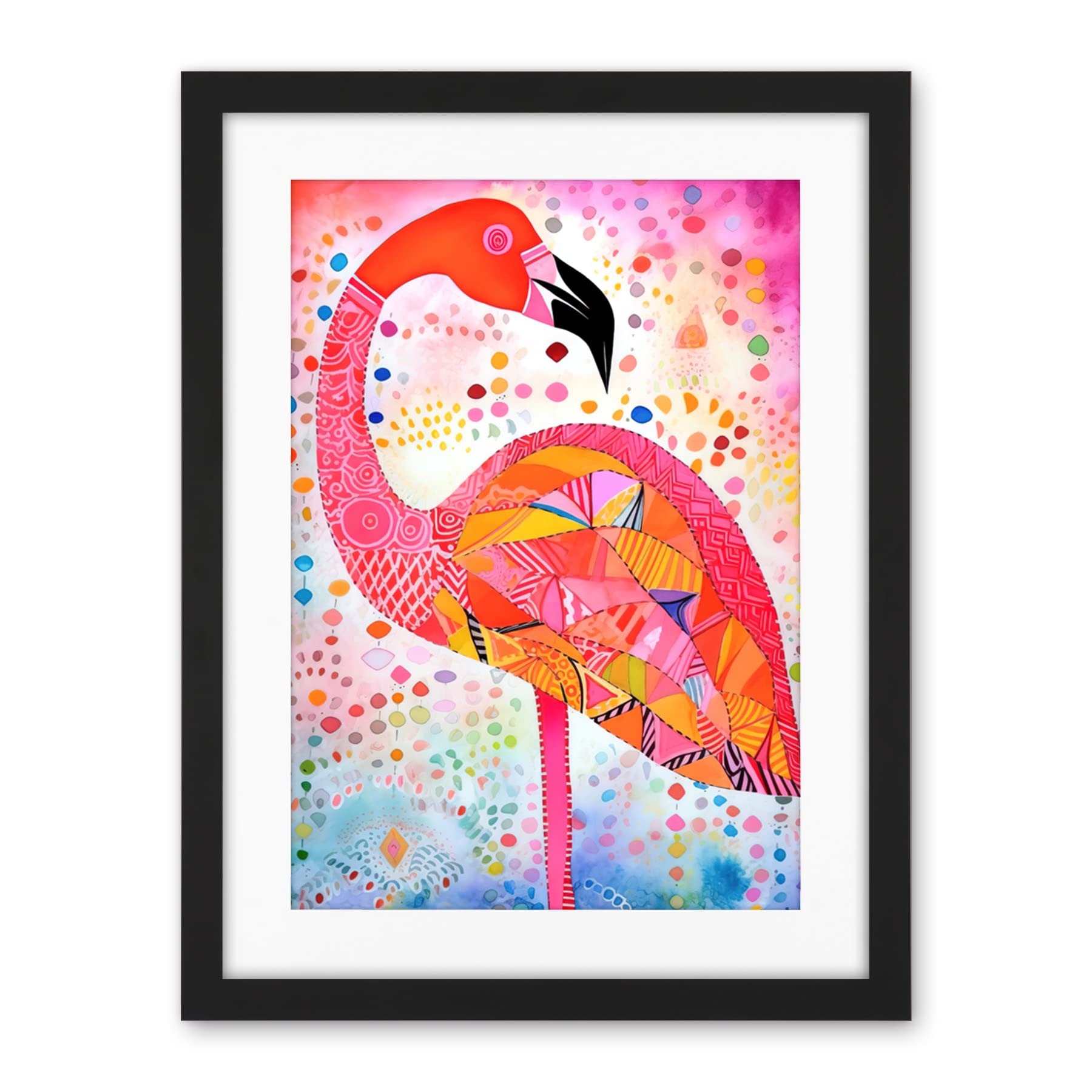 Artery8 Flamingo Folk Art Watercolour Painting Artwork Framed Wall Art Print 18X24 Inch