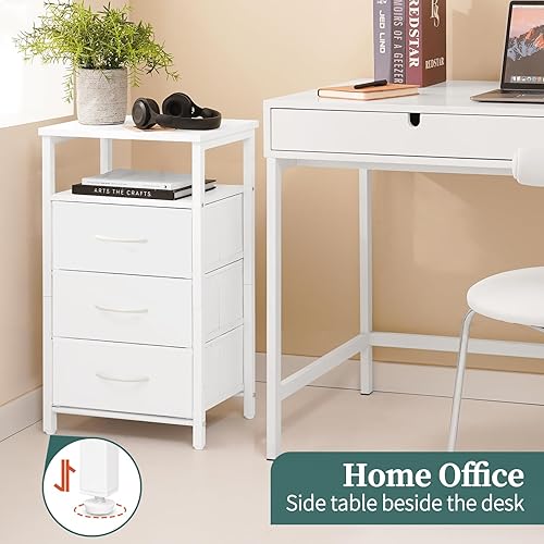 Miniatura 8 de Yoobure Night Stand with Charging Station, 16 Colors LED Nightstand with USB Ports and Outlets, End Table with 3 Fabric Drawers and Storage Shelf,