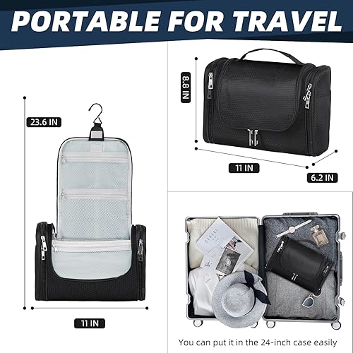 Miniatura 6 de Buruis - Neceser grande para hombres y mujeres, bolsa de viaje colgante para maquillaje, cosméticos, afeitado, artículos de tocador, kit Dopp