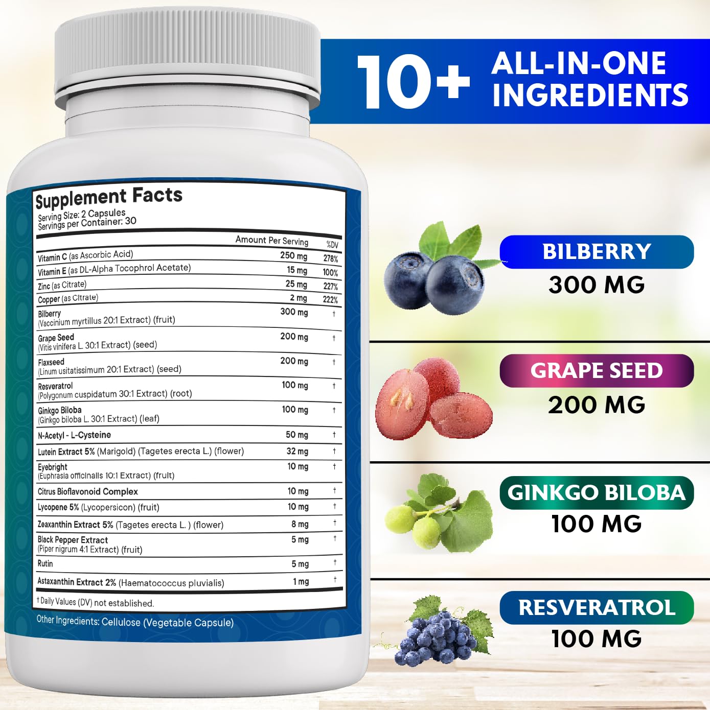 NEW AGE Eye Health Vitamins with Bilberry, Lutein & Zeaxanthin, Lycopene, Resveratrol, Grape Seed Extract, Astaxanthin - Eye Vitamin - 180 Count — Amazon image 3