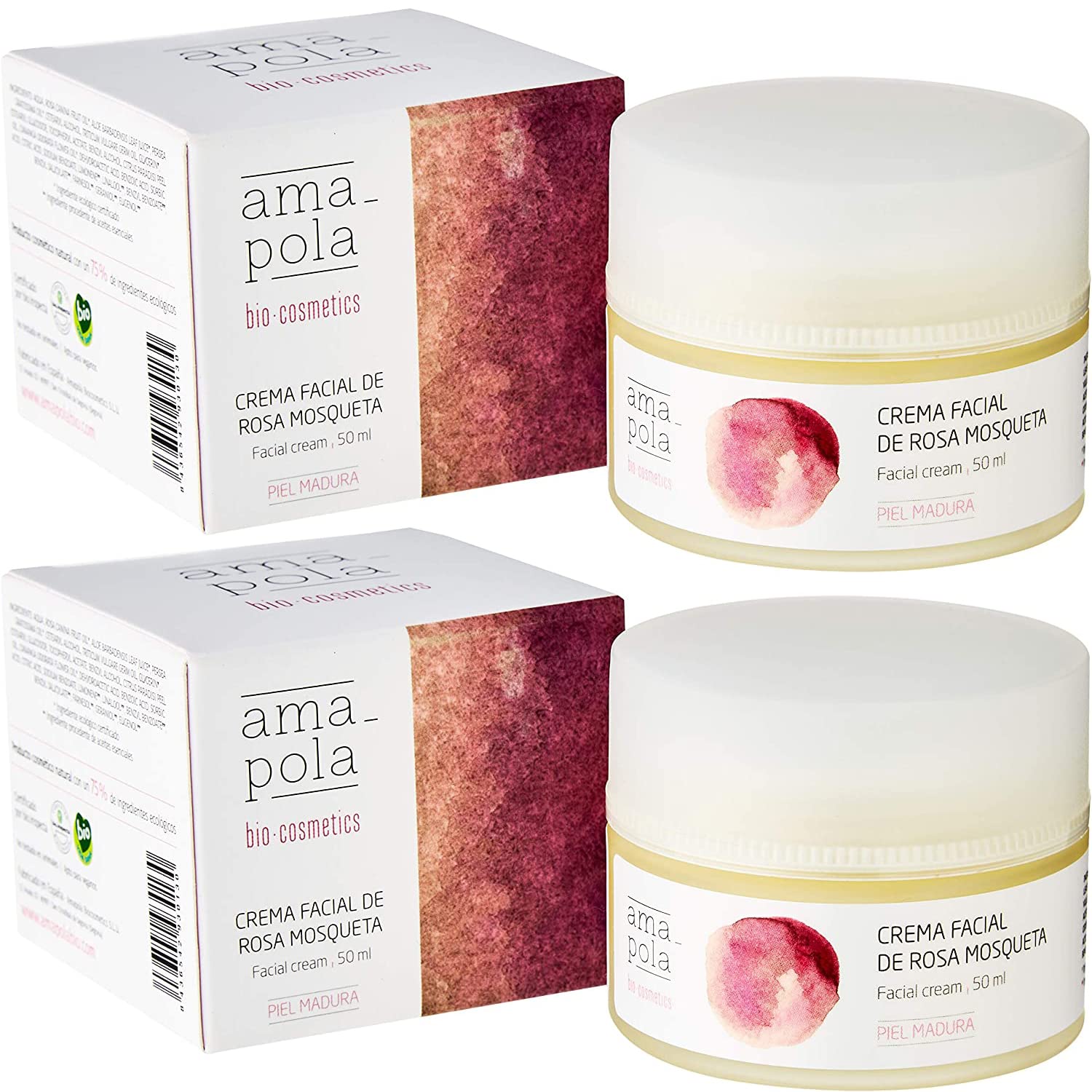 AMAPOLA BIOCOSMETICS Crema Facial Regeneradora de Rosa Mosqueta [Pack de 2] Hidratación, Reparación y Protección - Ingredientes Ecológicos, Naturales y Veganos