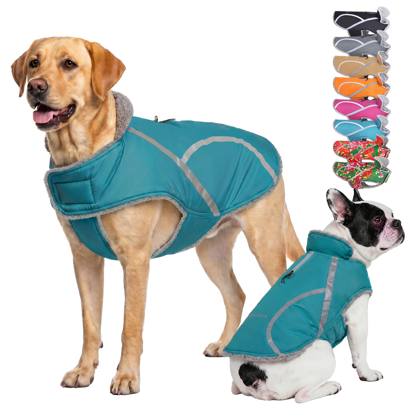 VIVAGLORY Abrigo Cálido para Perro, Abrigos para Perros en Clima Frío con Detalles Reflectantes, Chaqueta de Invierno a Prueba de Nieve y Viento, Turquesa, M