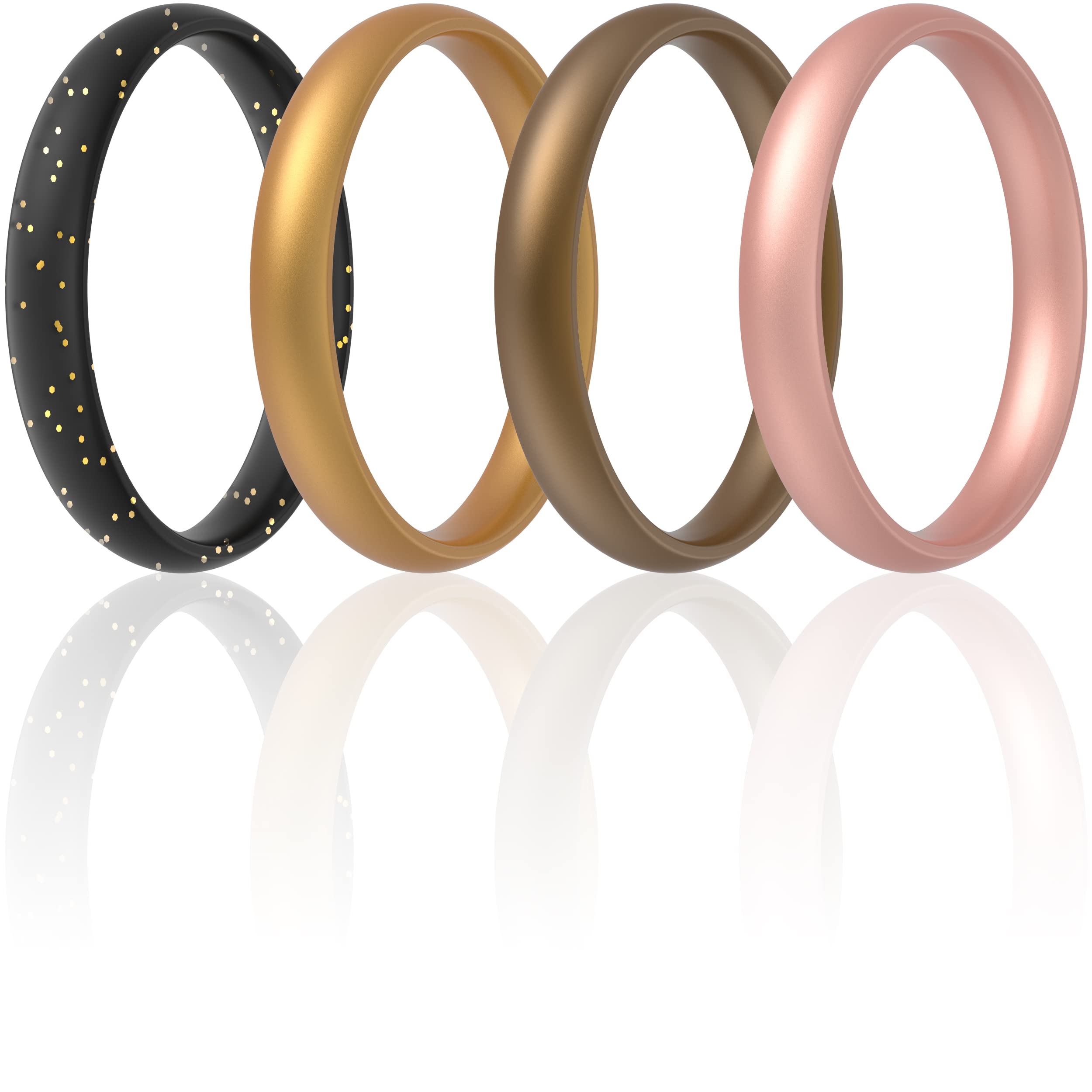 ThunderFit Super Thin Stackable Silicone Rings Wedding Bands for Women 3mm Wide 1.5mm Thick - 1/4/8/12/16 Variety Multipack