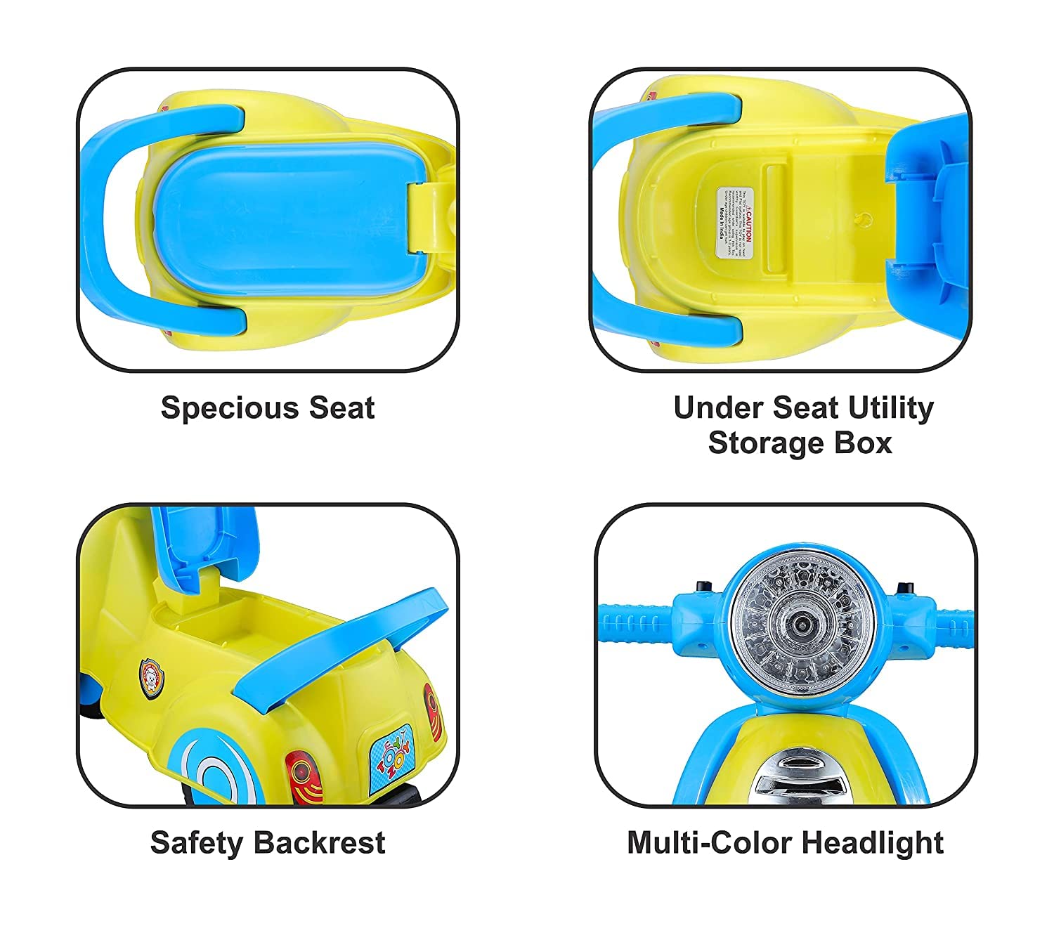 JoyRide Baby Star Ride On with Musical Horn & Light | Backrest and Under Seat Storage for Toys Boys and Girls of Age 1-3 Years, Weight Capacity Up to 20kgs (Yellow) 1