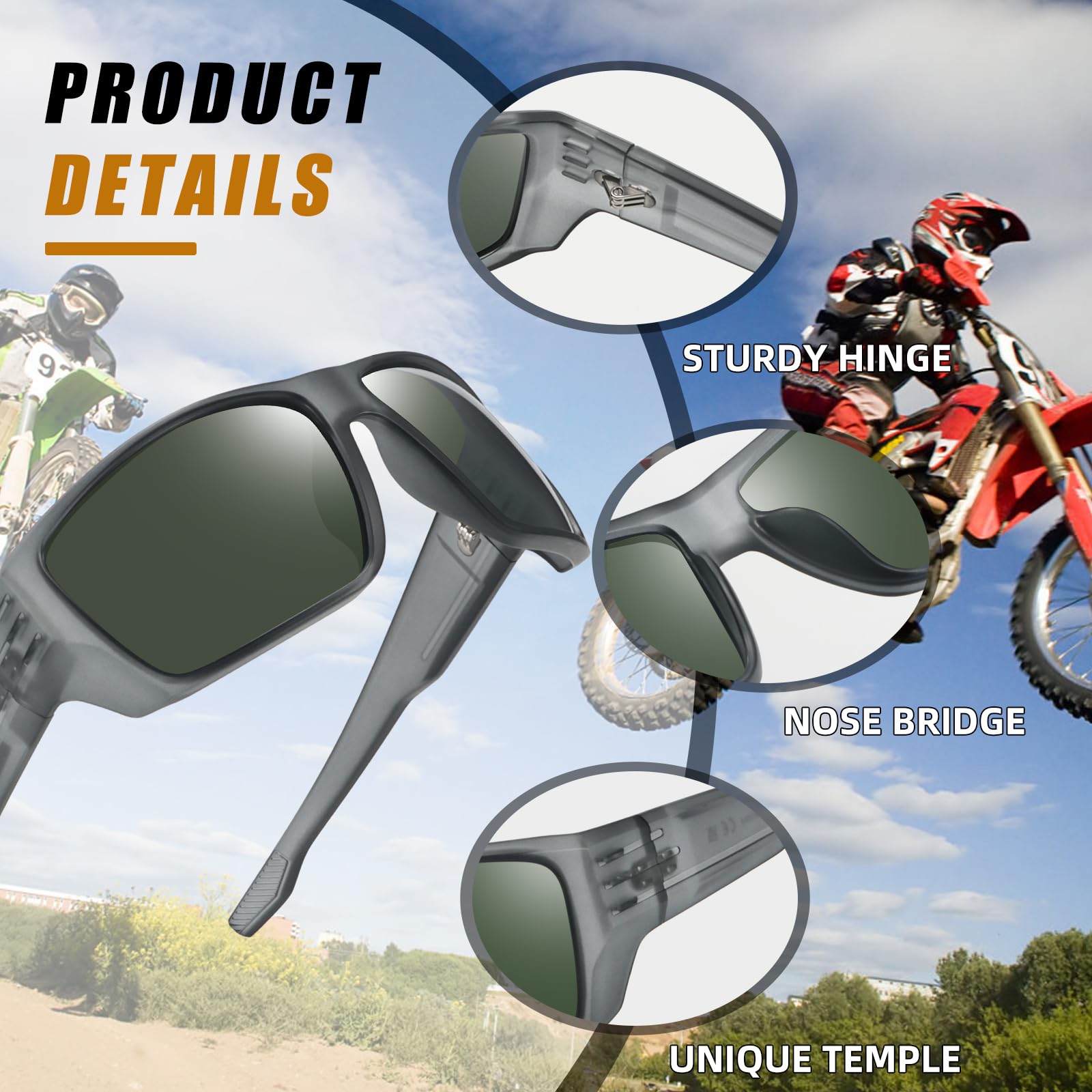 POLARKING Polarisierte Sport-Sonnenbrille für Herren und Damen, quadratischer Rahmen, Radfahren, Angeln, Wickel-Sonnenbrille, UV400-Schutz