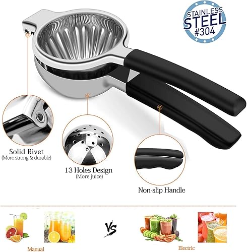 Miniatura 3 de Exprimidor de limón de acero inoxidable con cuenco exprimidor de metal sólido resistente de alta calidad (negro)