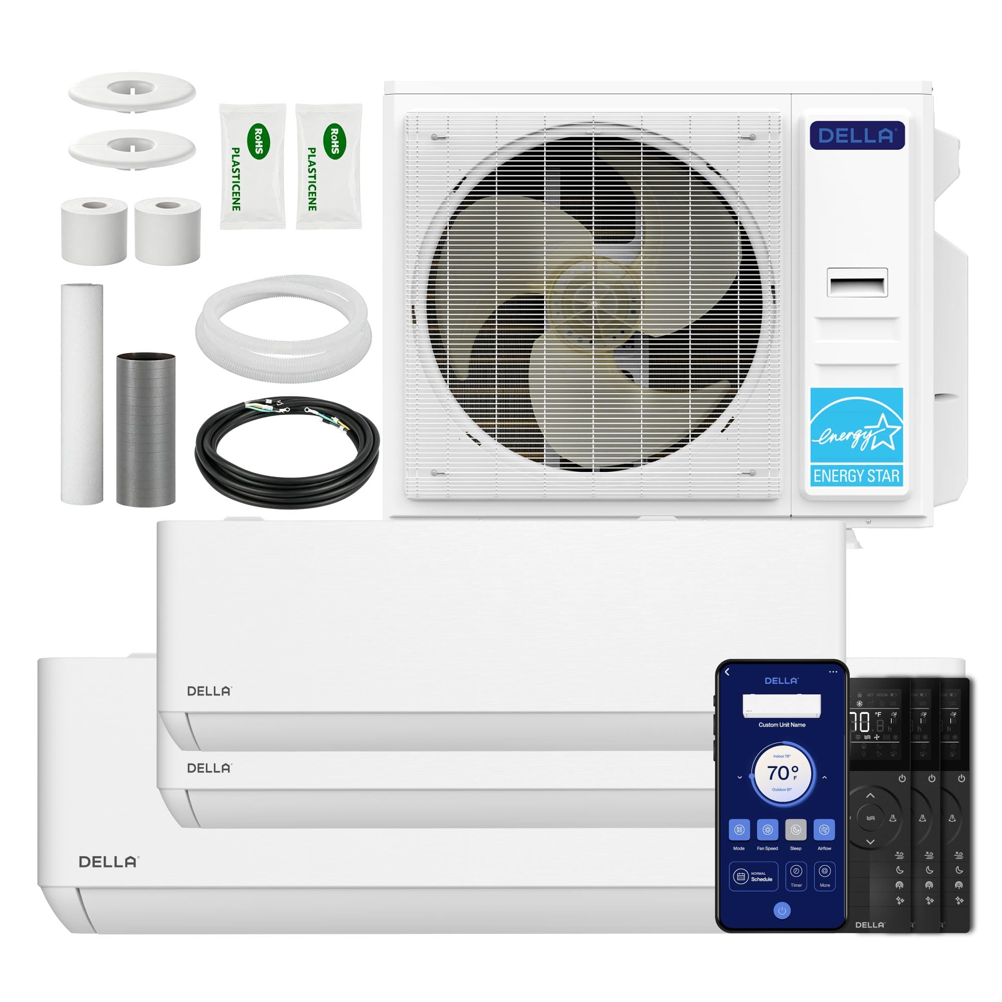 DELLA 36K BTU 3-Zone (2x9K+12K) Soft Airflow Mini Split AC,25 SEER2