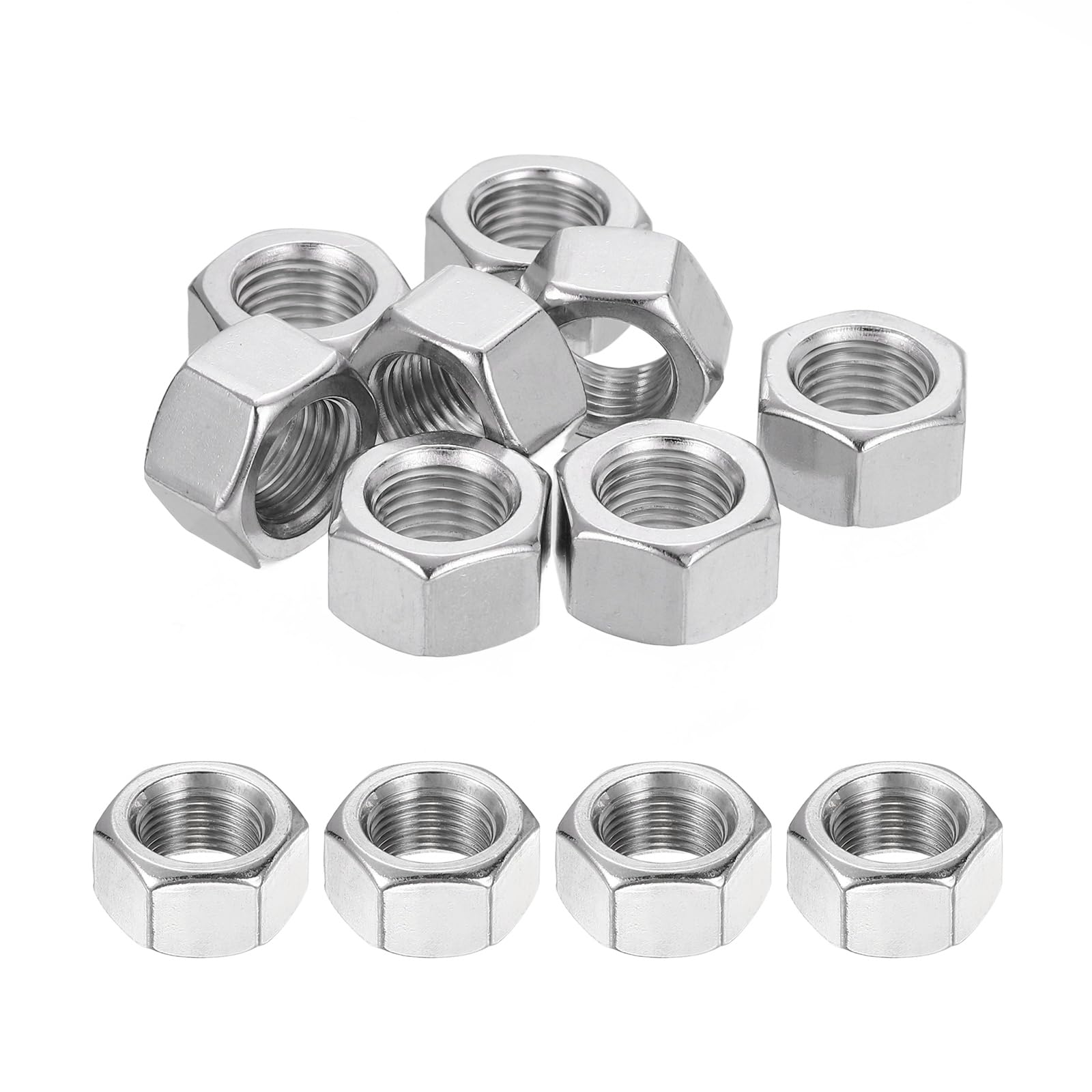 sourcing map M12x1.25mm Hex Nuts, 12Pcs 304 Stainless Steel Metric Fine Thread Hexagon Lock Nuts Fasteners for Machinery Automotive Industrial Use, 18mm / 0.71" Width 10mm / 0.39" Height