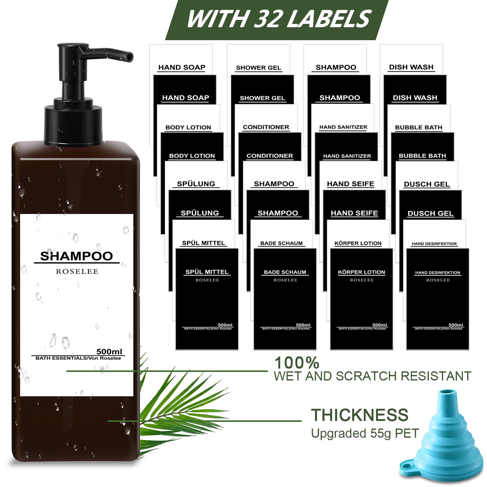 Soap Dispenser Set 4 Pack 17oz Refillable Shampoo and Conditioner Dispenser Modern Shampoo Dispenser Bottles with Pump Plastic Soap Dispenser for Body Wash Lotion Bathroom Kitchen Hotel,Liquid Brown - Image 3