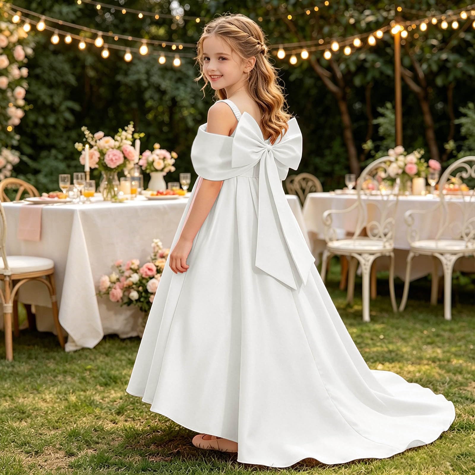 Vestito Ragazza Estivo Abito Bambina Elegante Vestiti Estivi Ragazza Elegante Abito Festa per Ragazze con Corpetto Raso Senza Maniche Fiocco Leggero Stile Matrimonio Preadolescenti Dress Compleanni