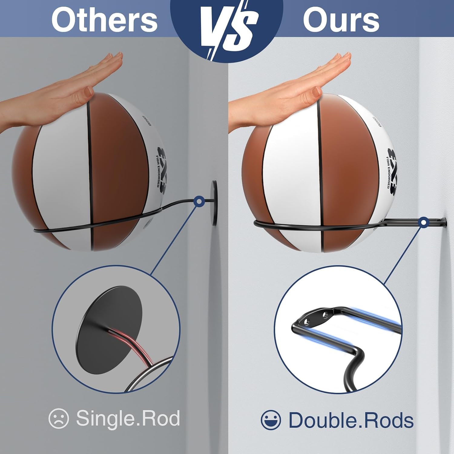 Ball Holder Wall Mount Set –Sports Ball Racks for Basketball, Soccer, Volleyball, Football – Wall Storage & Display for Sports Room